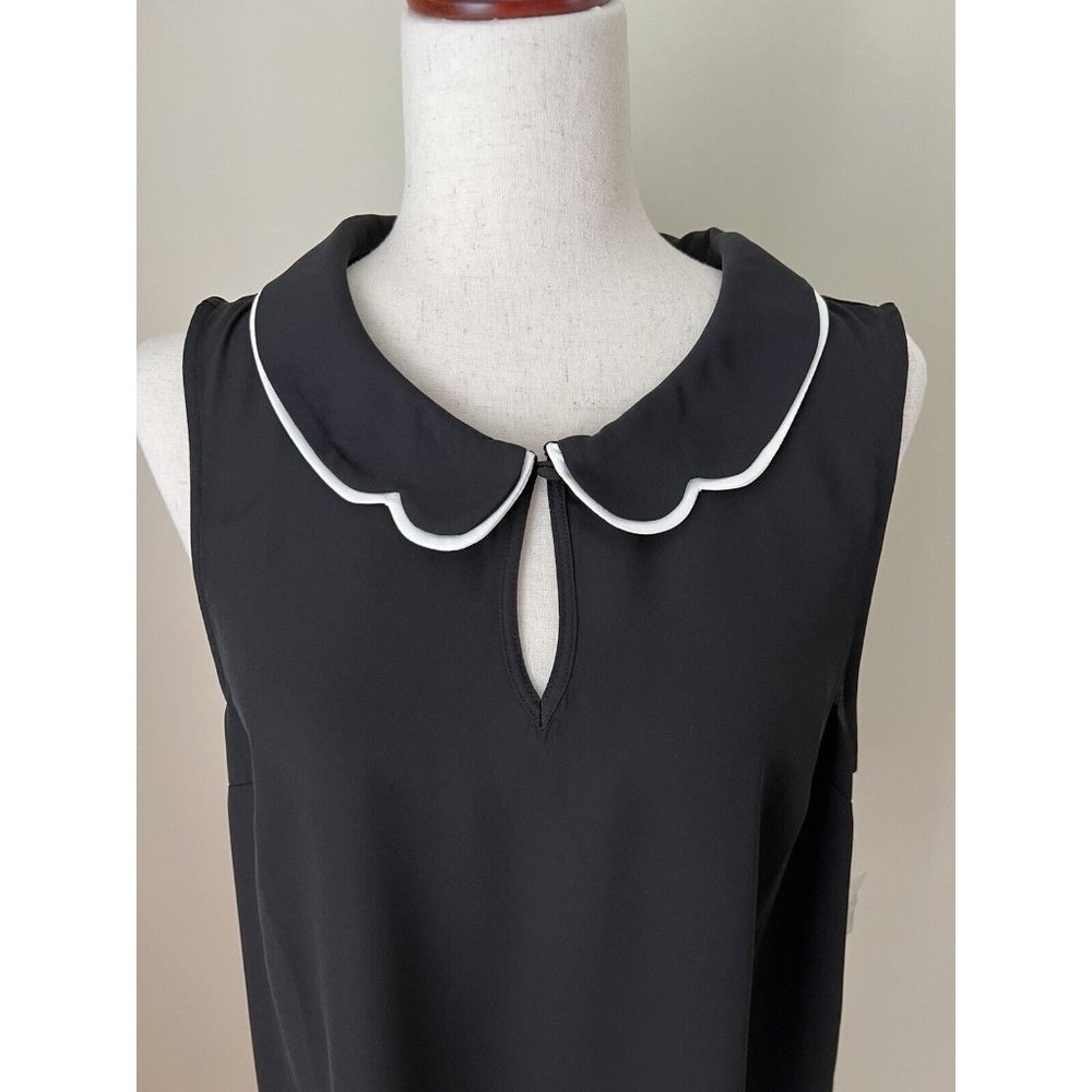 Modcloth Sleeveless Top Size L Black Peter Pan Collar Keyhole Neck  Sheer NWT